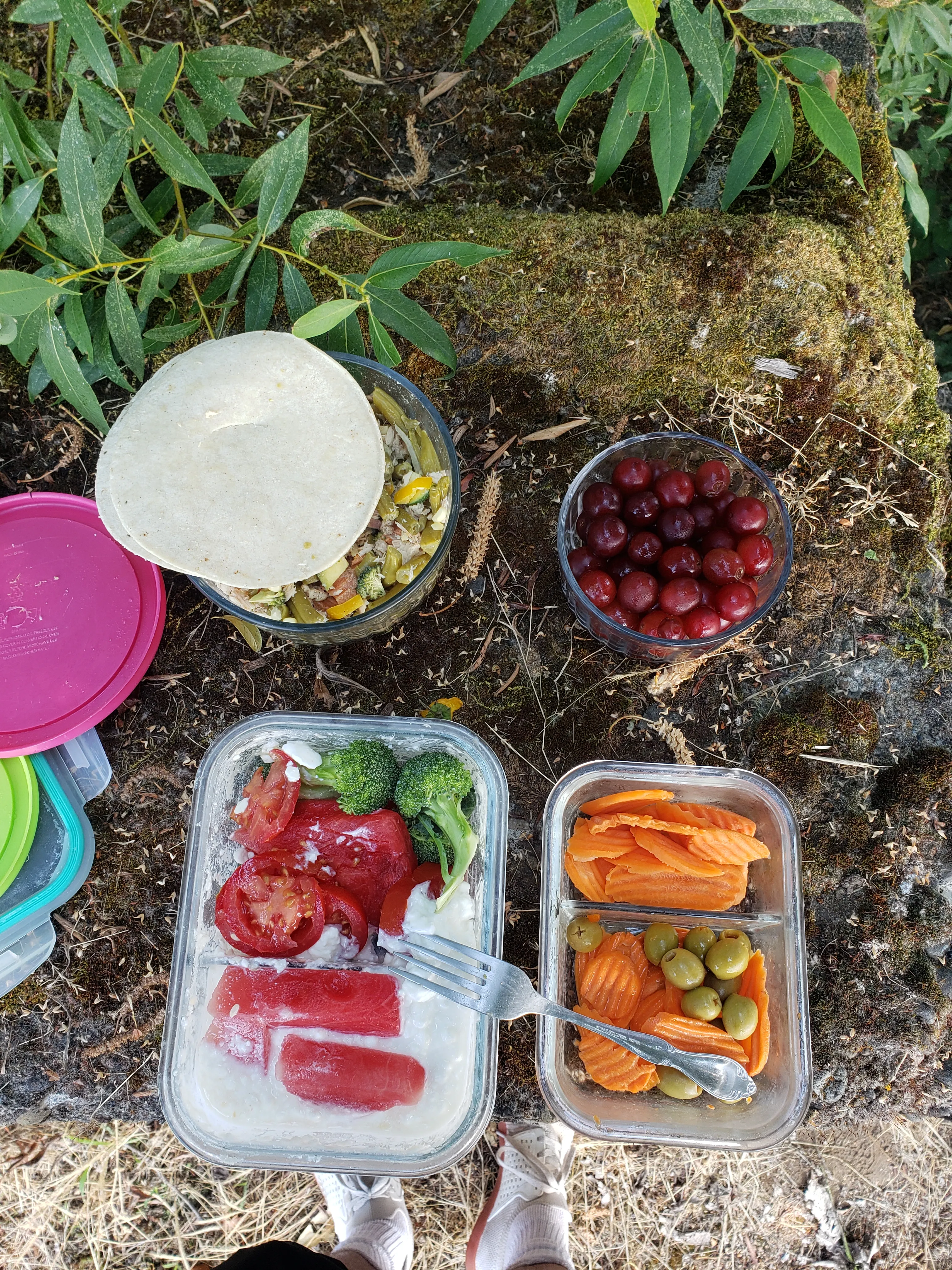 Eating healthy lunch outdoors on break