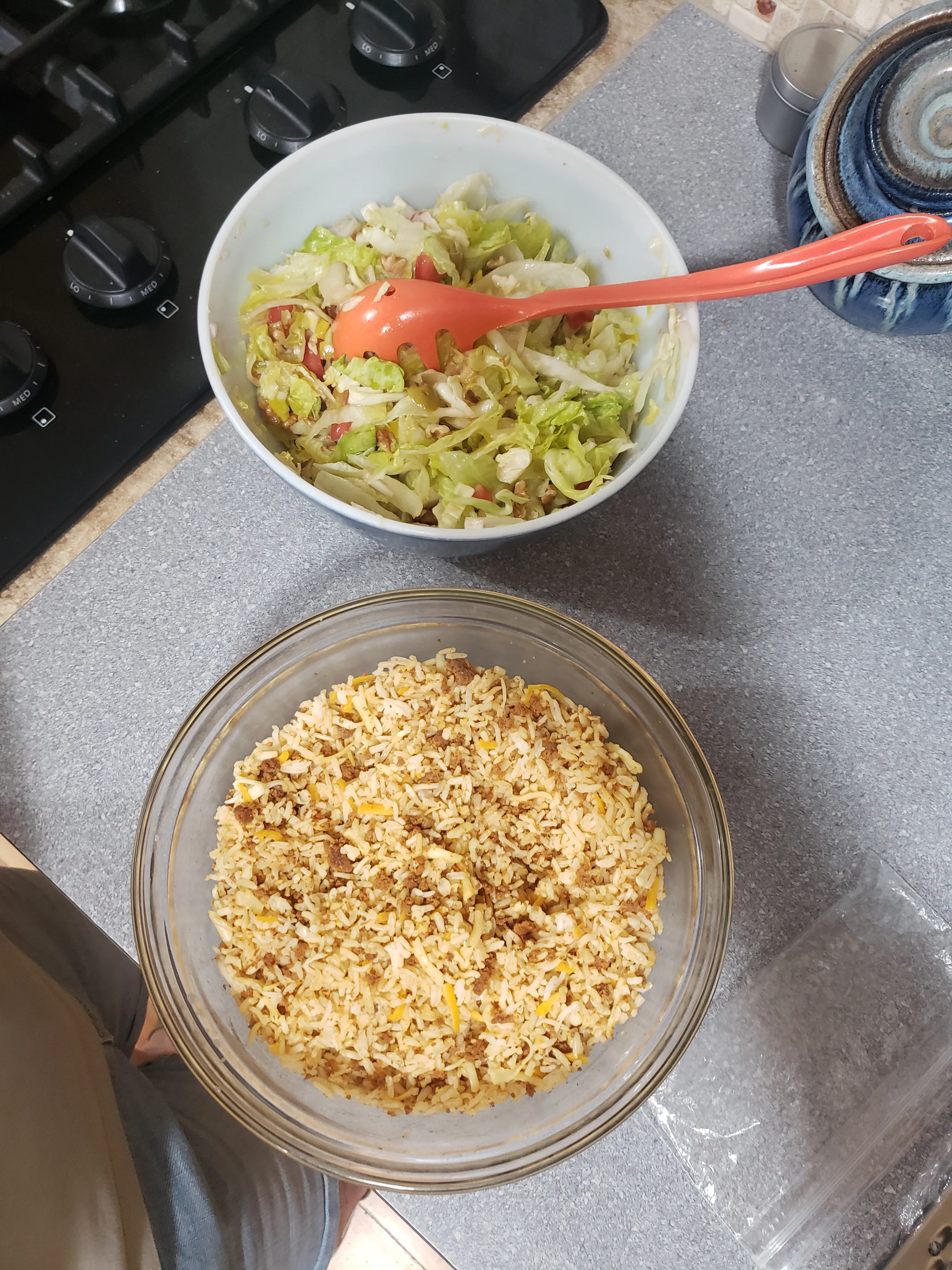 Batch prepping large salad and rice bowls